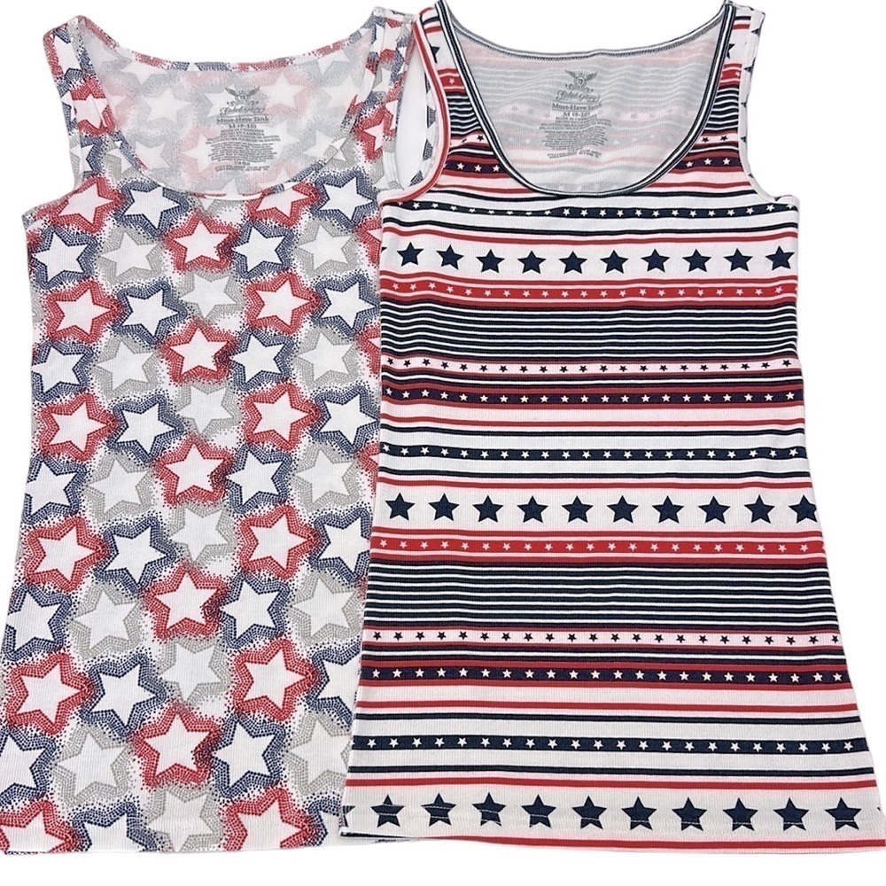Faded Glory Must Have Tank Top Stars Stripes July 4th Medium (8-10)‎ Bundle of 2